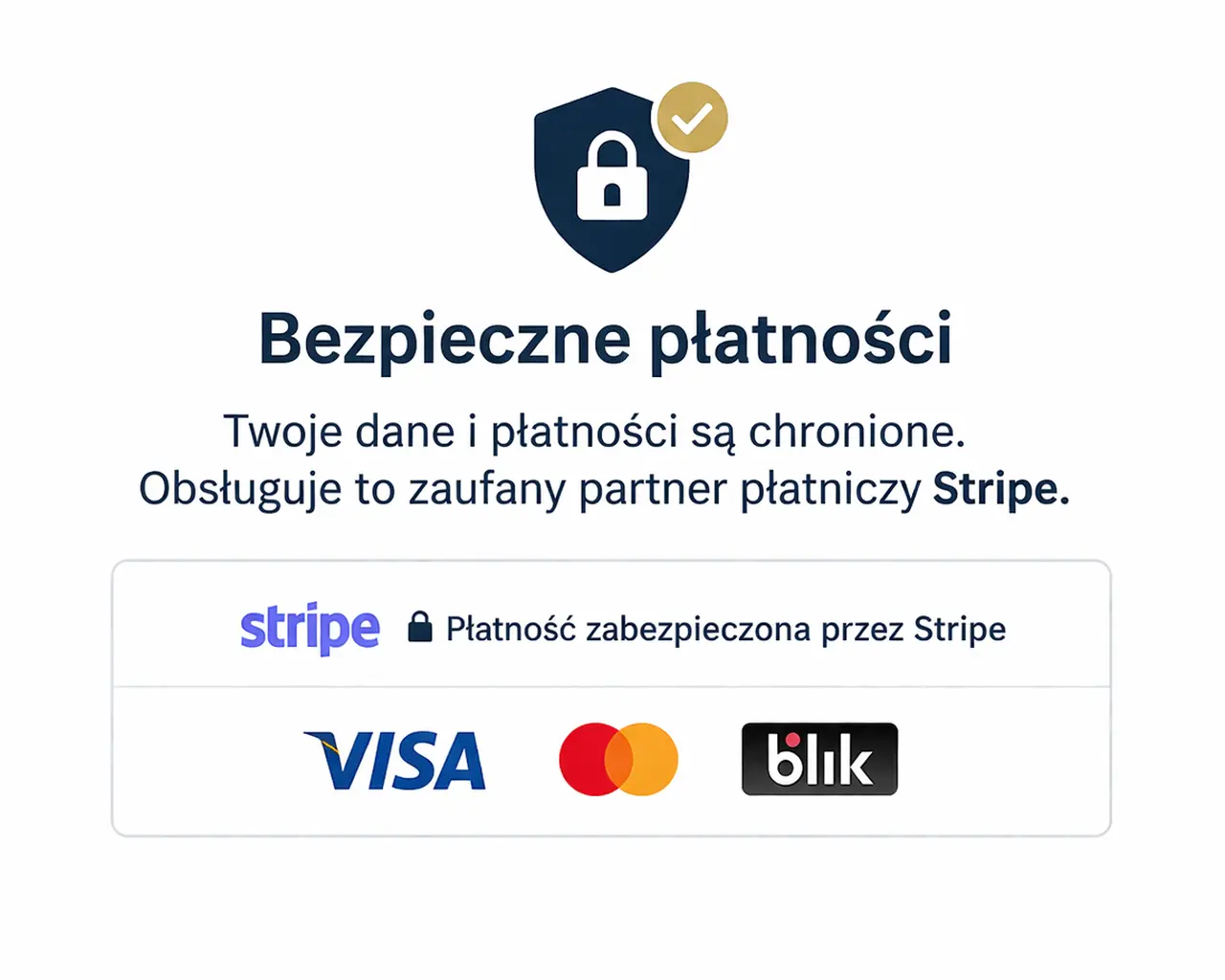 Bezpieczne płatności — Stripe, BLIK, Visa, Mastercard